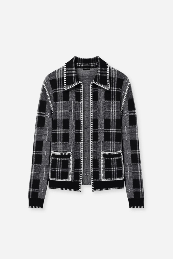 Plaid Collar Cardi