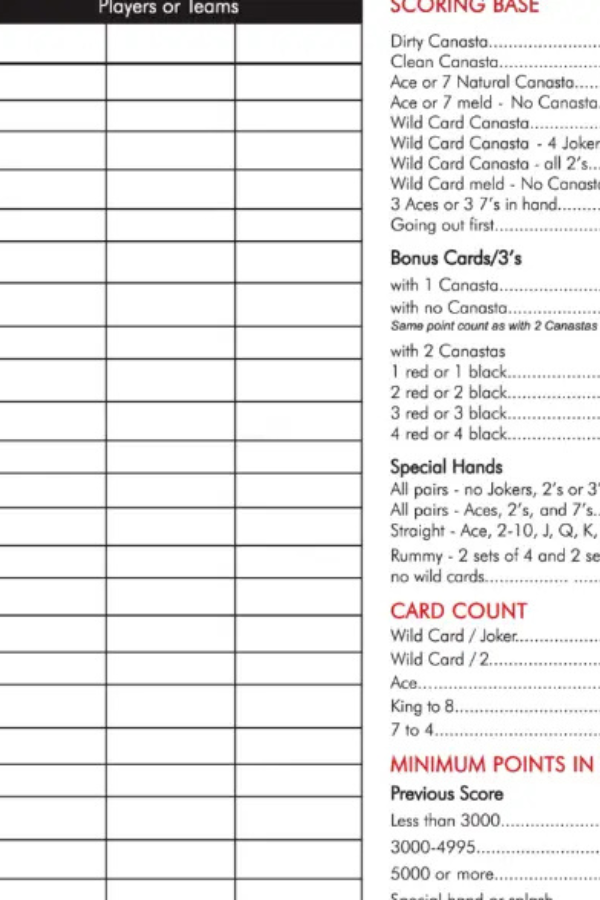 Canasta Score Pad