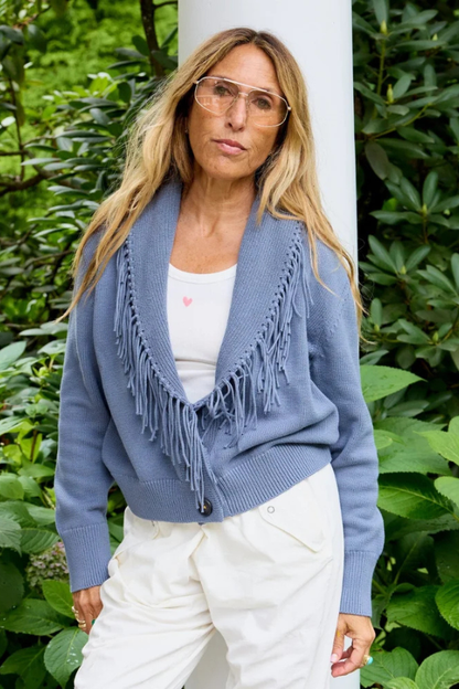 Fringe Shawl Collar Love Cardigan