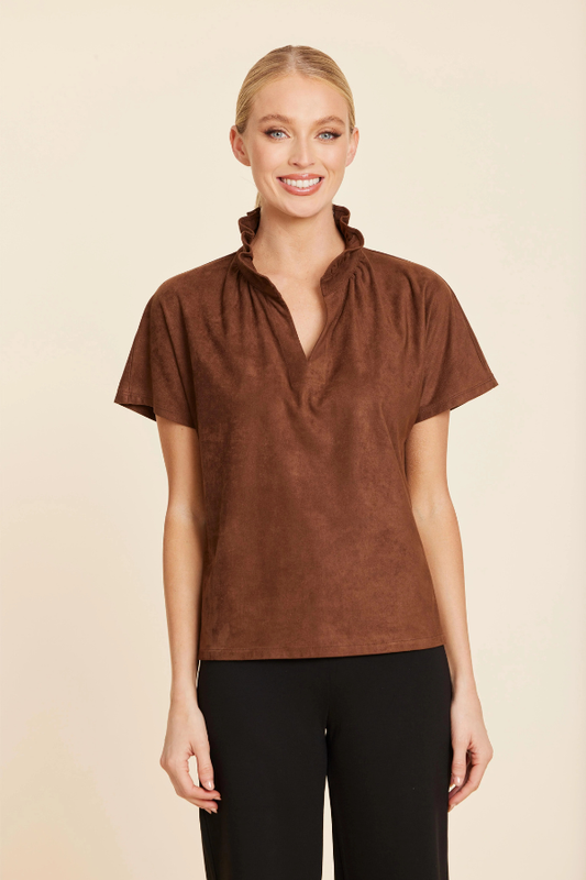 Faux Suede Ruffle Collar