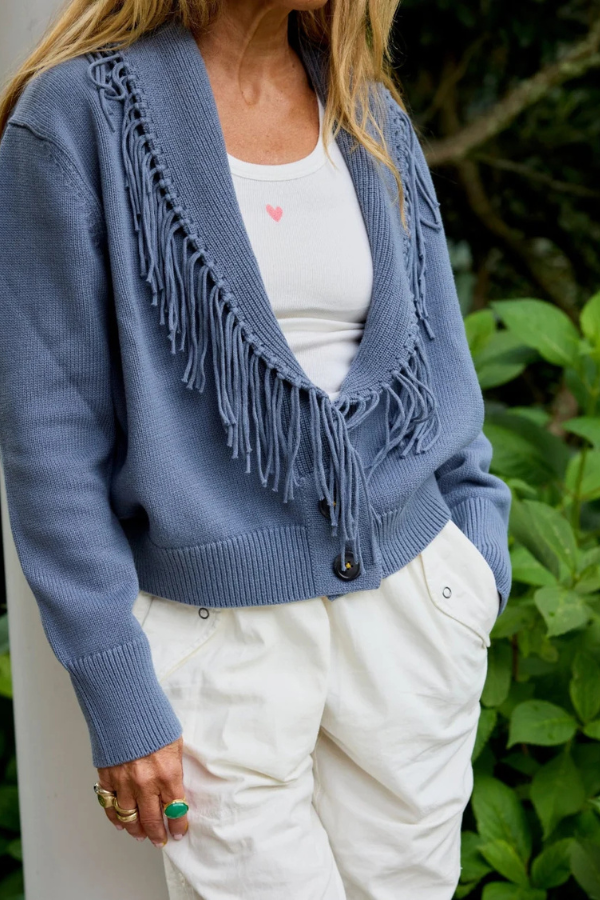 Fringe Shawl Collar Love Cardigan