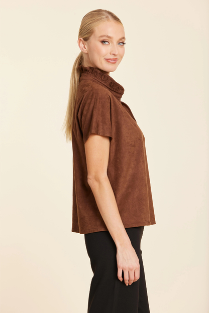 Faux Suede Ruffle Collar