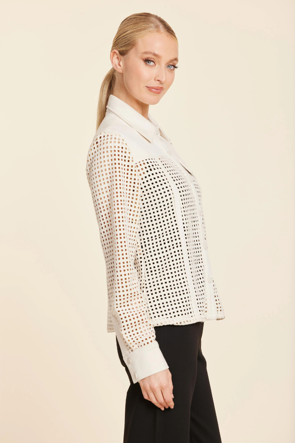 Faux Suede Lattice Cut Out Shirt