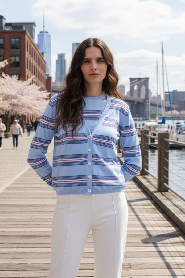 Striped V Neck Cardigan