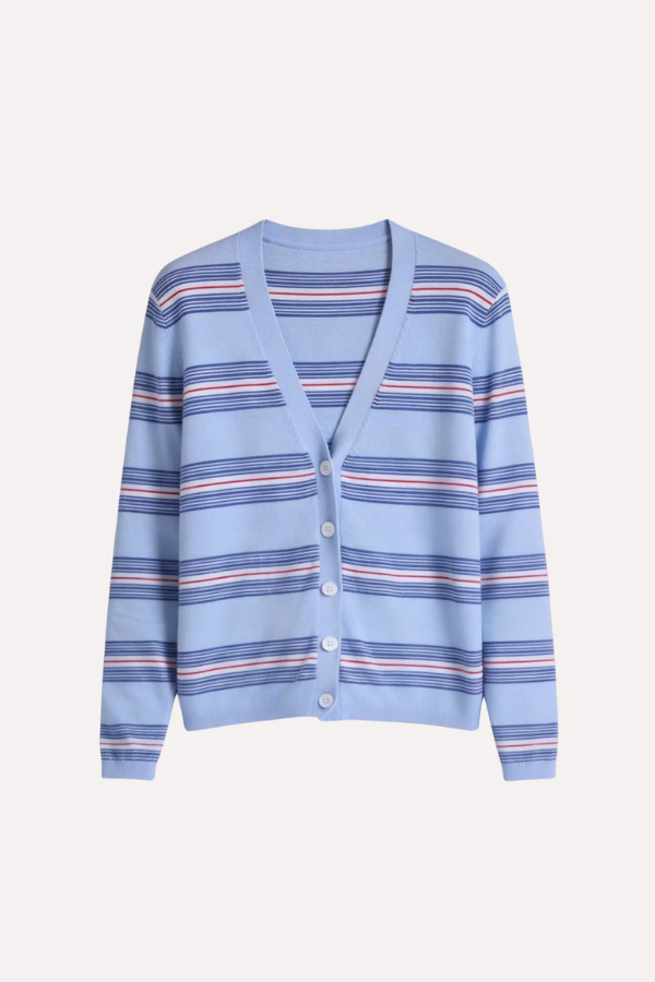 Striped V Neck Cardigan
