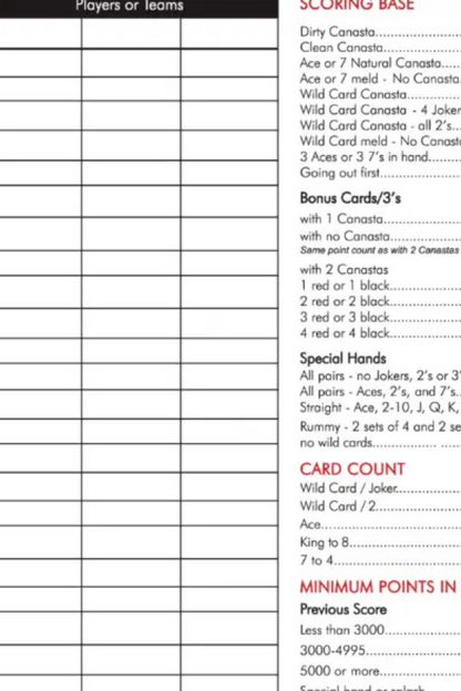 Canasta Score Pad